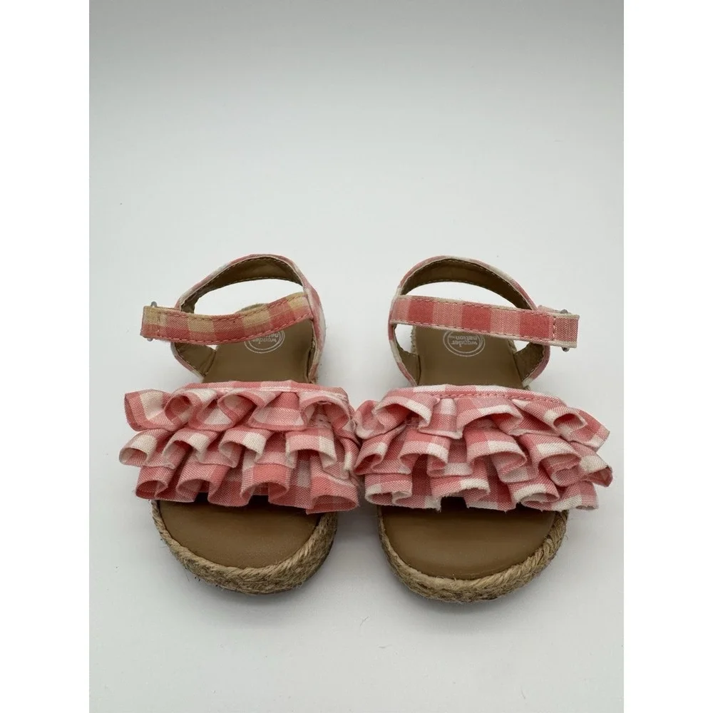 Wonder Nation Pink‎ Gingham Ruffle Sandals Girls Toddler Size 3